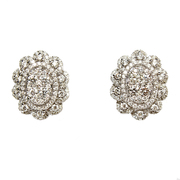 18K White Gold Oval Shaped Diamond Cluster Stud Earrings